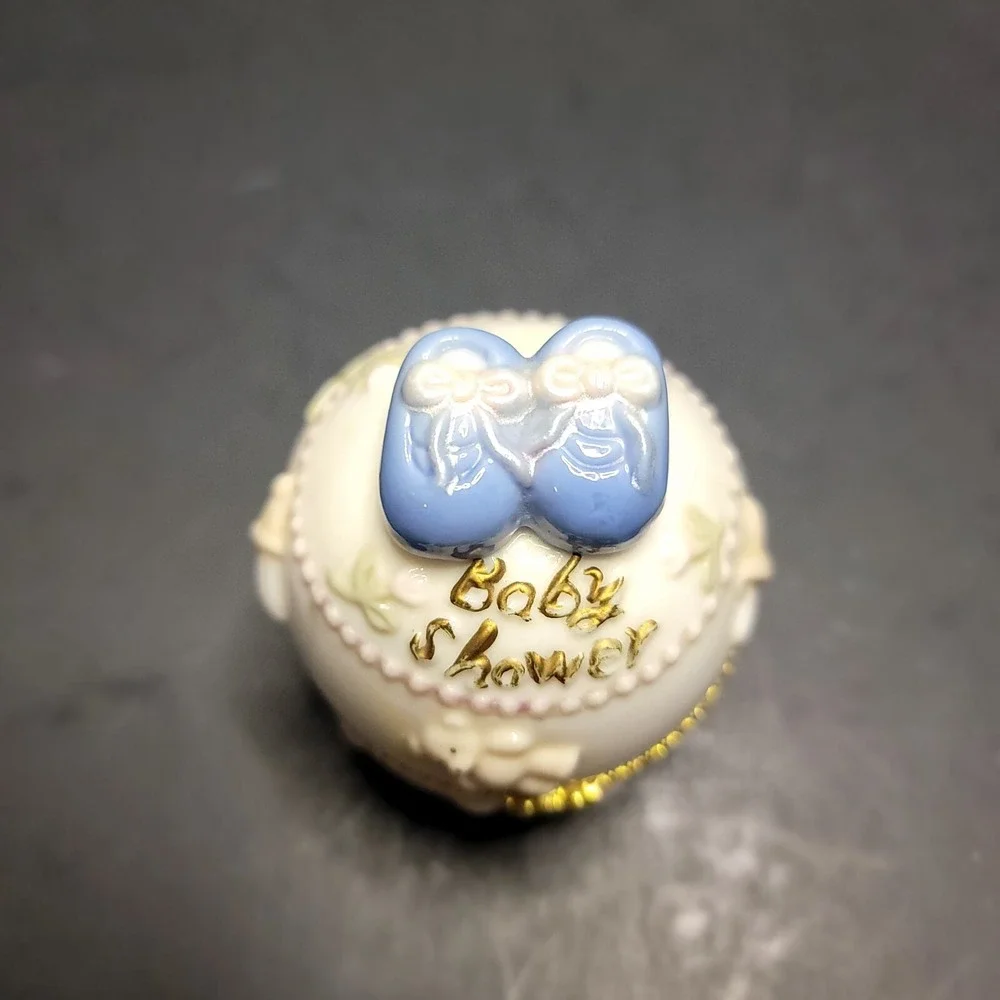 Fine Porcelain Baby Shower Hinged Trinket Box Baby Boy